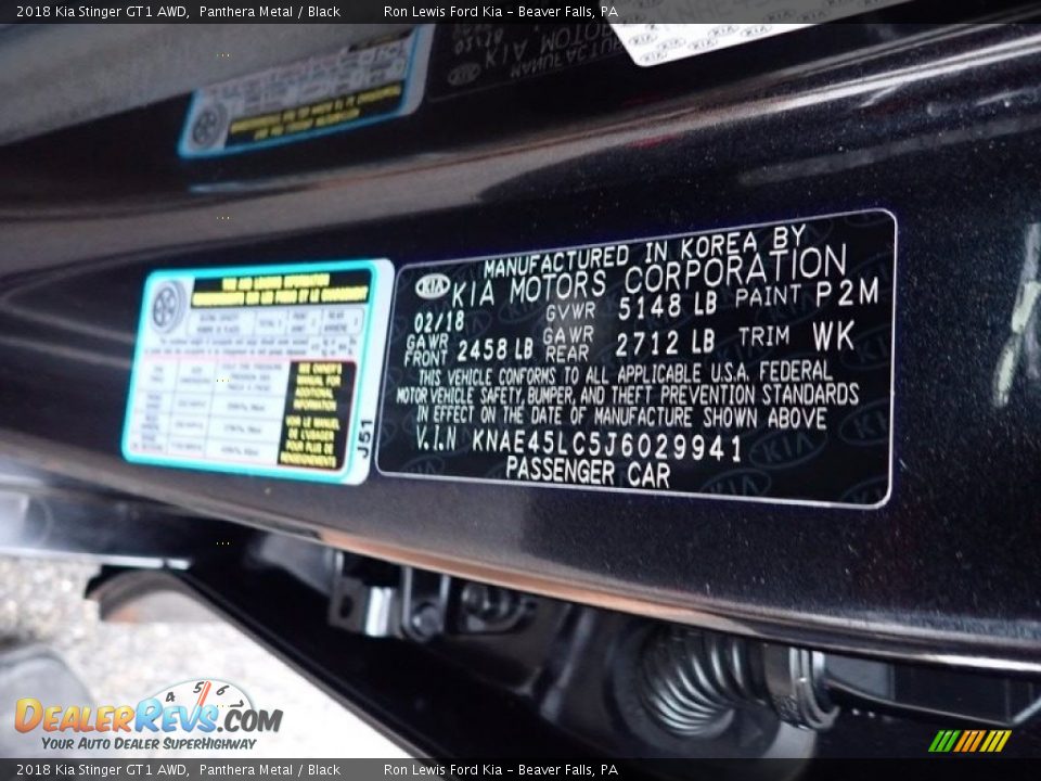 2018 Kia Stinger GT1 AWD Panthera Metal / Black Photo #16