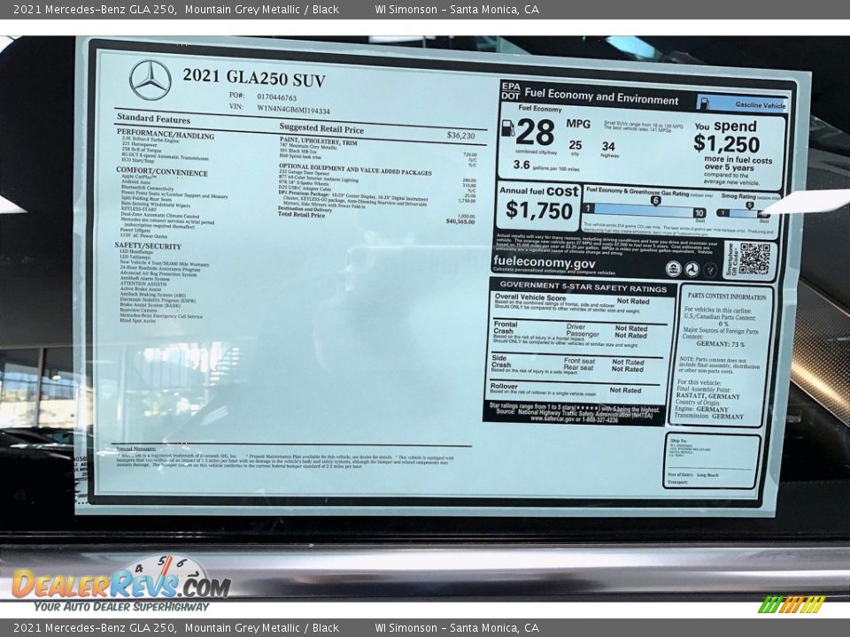 2021 Mercedes-Benz GLA 250 Mountain Grey Metallic / Black Photo #11