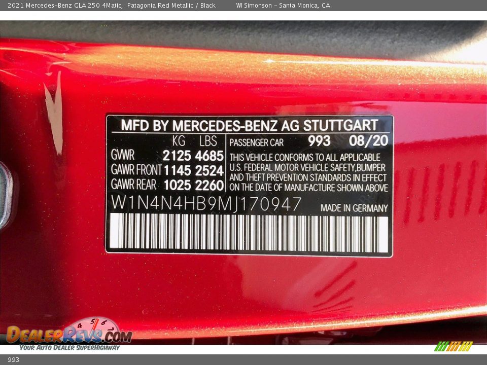 Mercedes-Benz Color Code 993 Patagonia Red Metallic