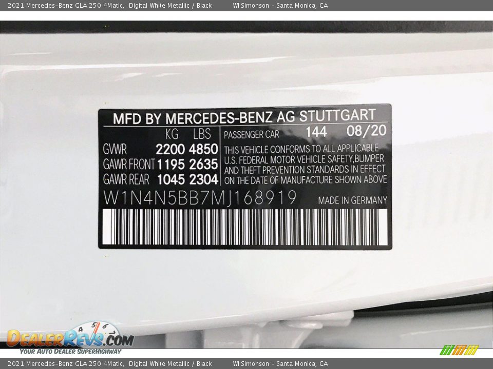 2021 Mercedes-Benz GLA 250 4Matic Digital White Metallic / Black Photo #11