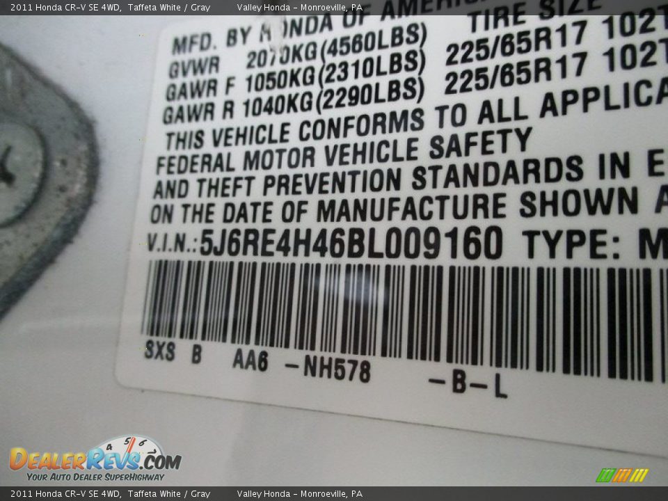 2011 Honda CR-V SE 4WD Taffeta White / Gray Photo #19