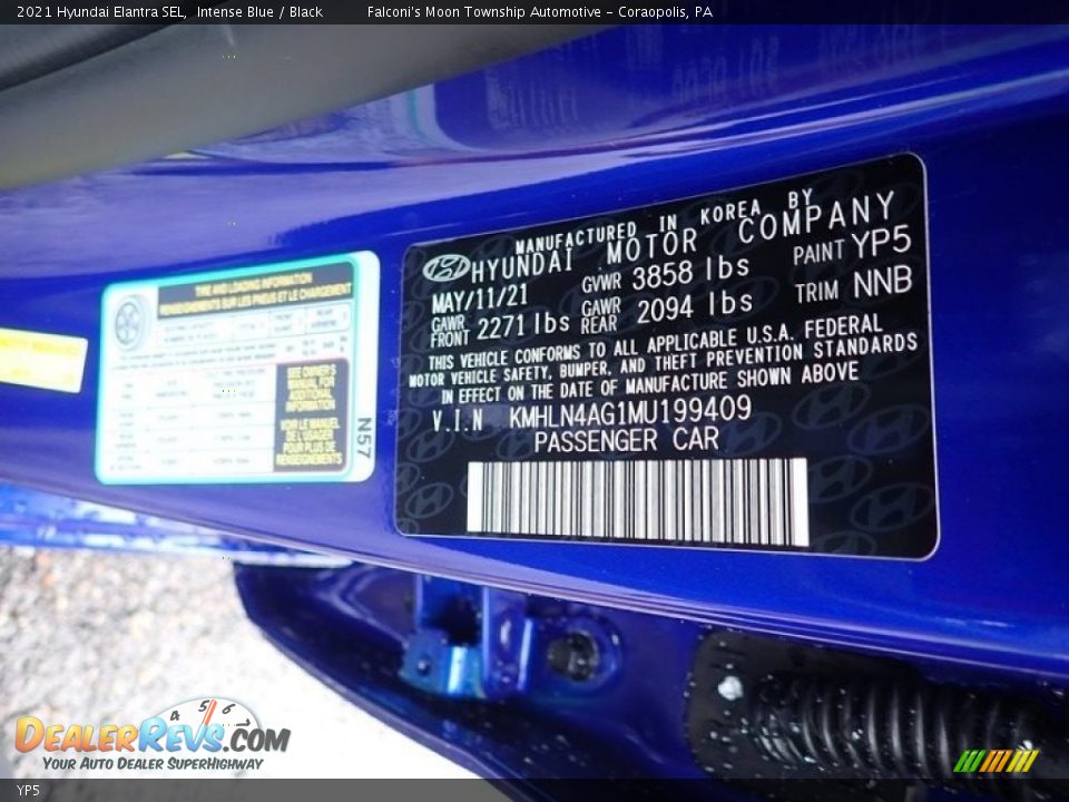 Hyundai Color Code YP5 Intense Blue