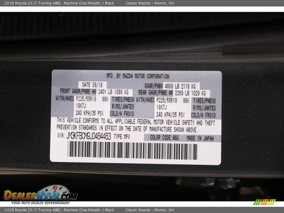 2018 Mazda CX-5 Touring AWD Machine Gray Metallic / Black Photo #20