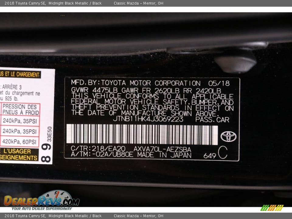 2018 Toyota Camry SE Midnight Black Metallic / Black Photo #18