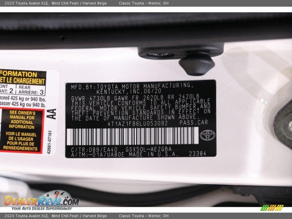 2020 Toyota Avalon XLE Wind Chill Pearl / Harvest Beige Photo #21