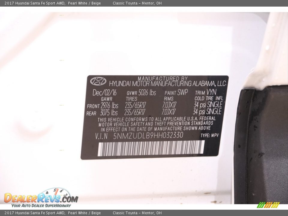 2017 Hyundai Santa Fe Sport AWD Pearl White / Beige Photo #20