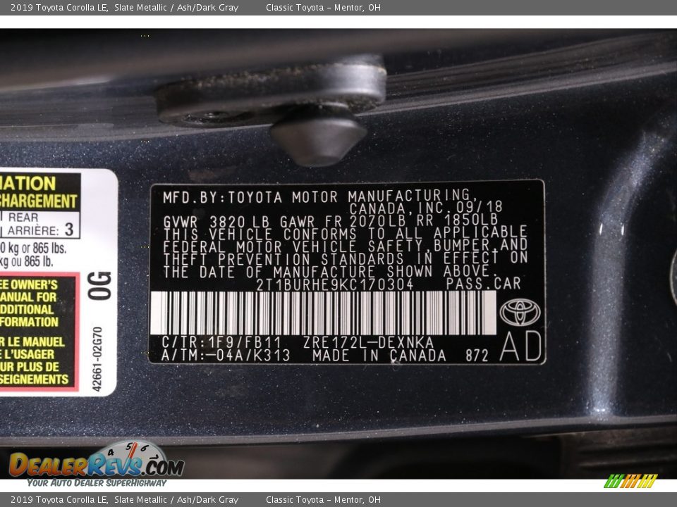 2019 Toyota Corolla LE Slate Metallic / Ash/Dark Gray Photo #18