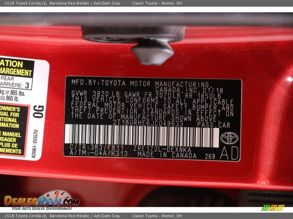 2018 Toyota Corolla LE Barcelona Red Metallic / Ash/Dark Gray Photo #18