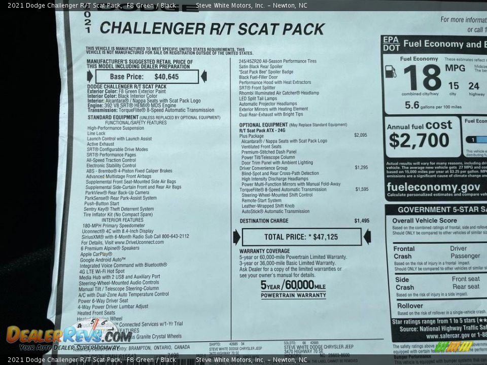 2021 Dodge Challenger R/T Scat Pack Window Sticker Photo #26