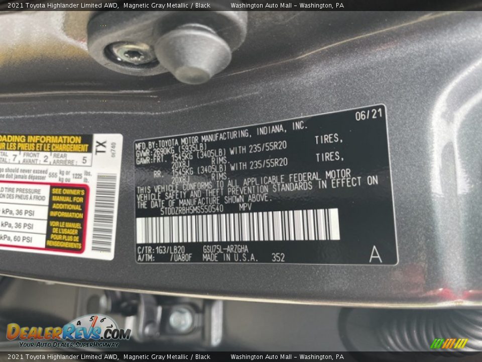 2021 Toyota Highlander Limited AWD Magnetic Gray Metallic / Black Photo #33