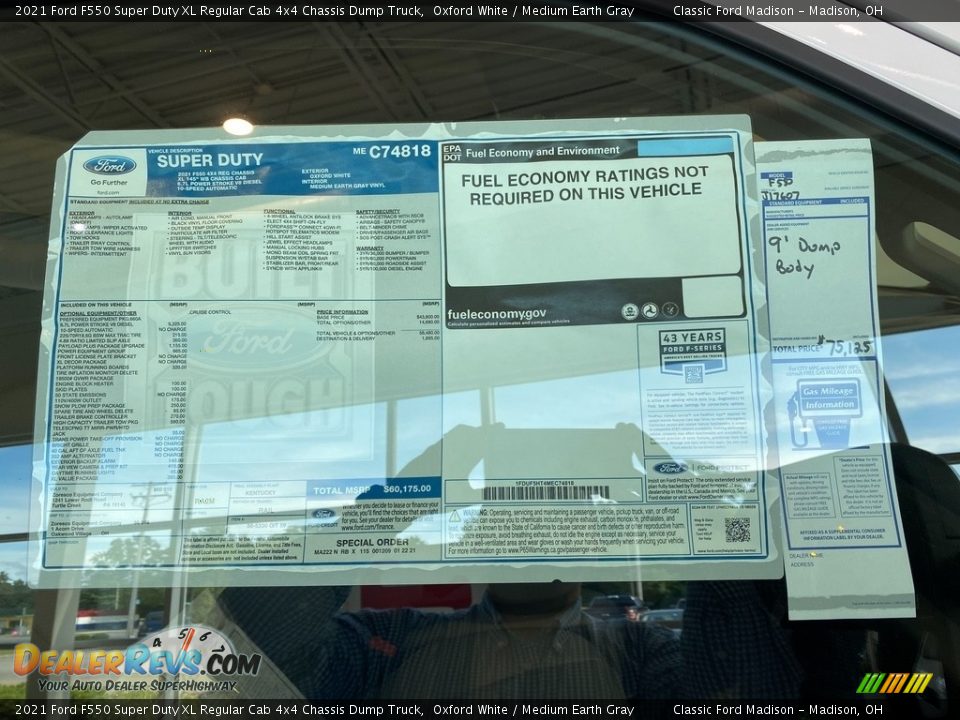 2021 Ford F550 Super Duty XL Regular Cab 4x4 Chassis Dump Truck Window Sticker Photo #19