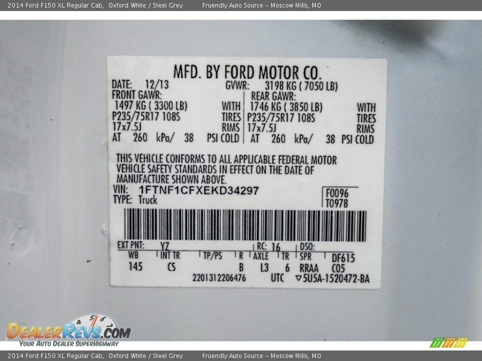 2014 Ford F150 XL Regular Cab Oxford White / Steel Grey Photo #34