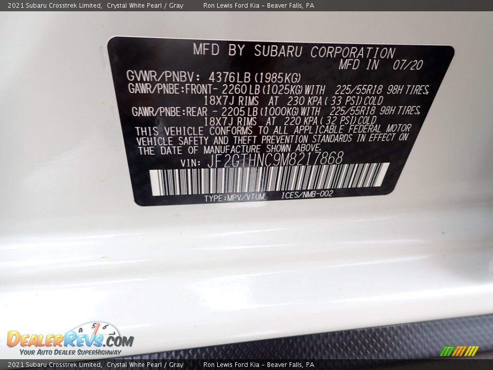 2021 Subaru Crosstrek Limited Crystal White Pearl / Gray Photo #17
