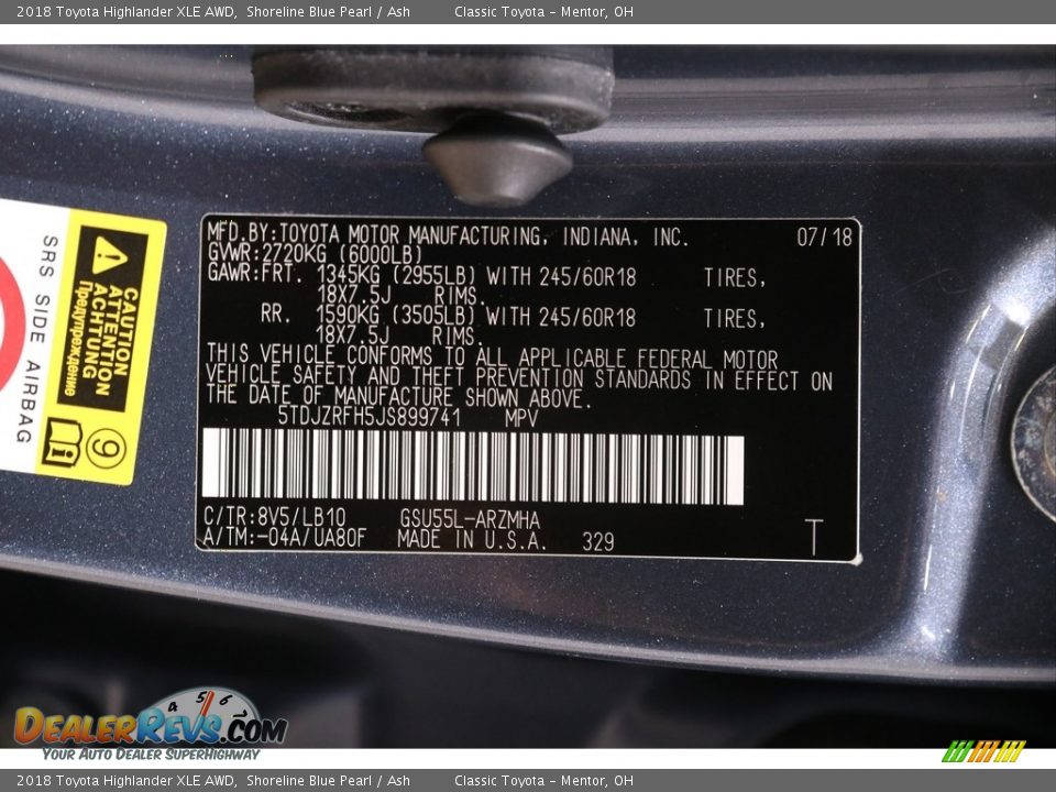 2018 Toyota Highlander XLE AWD Shoreline Blue Pearl / Ash Photo #23