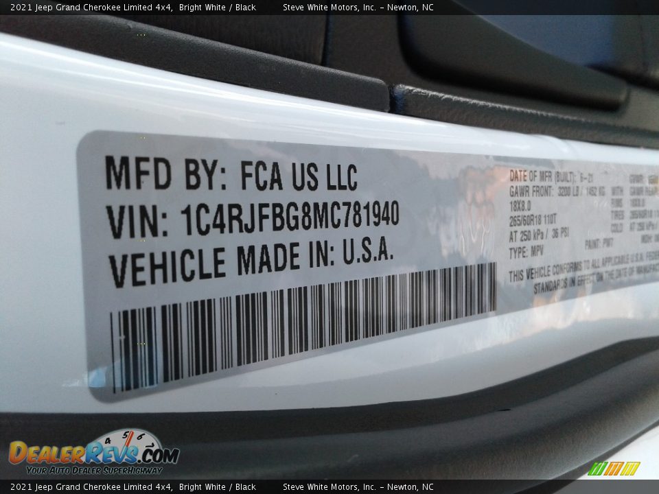 2021 Jeep Grand Cherokee Limited 4x4 Bright White / Black Photo #34