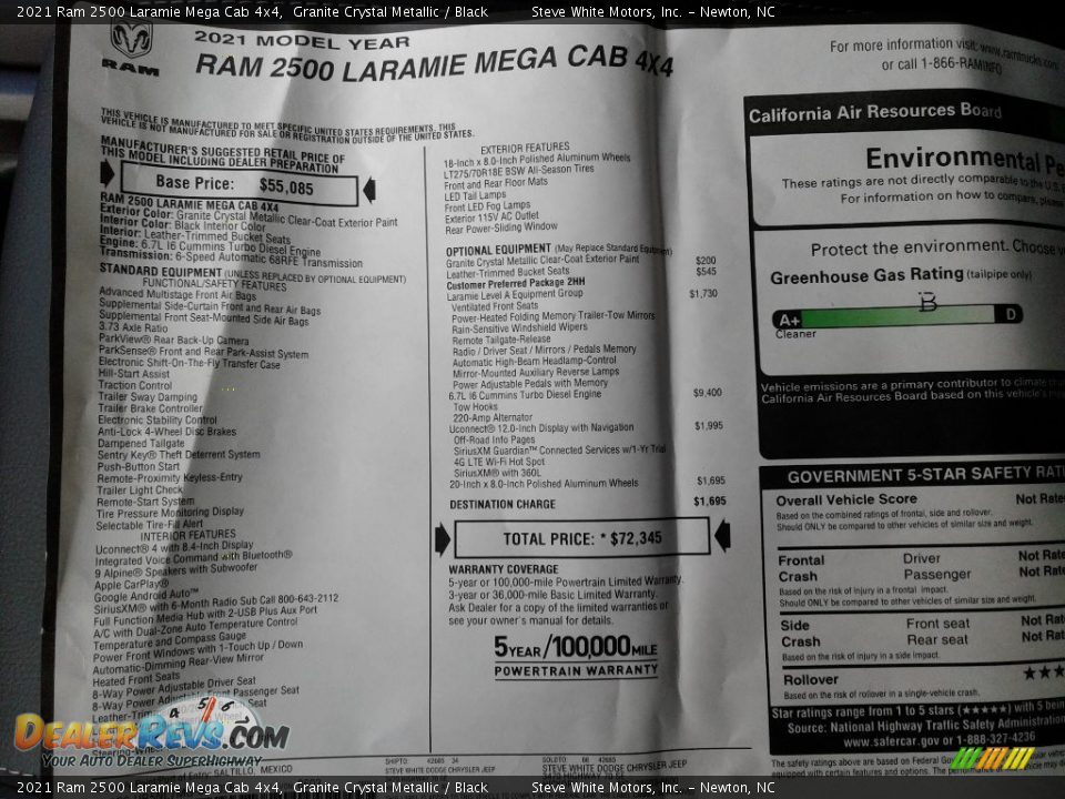 2021 Ram 2500 Laramie Mega Cab 4x4 Window Sticker Photo #33