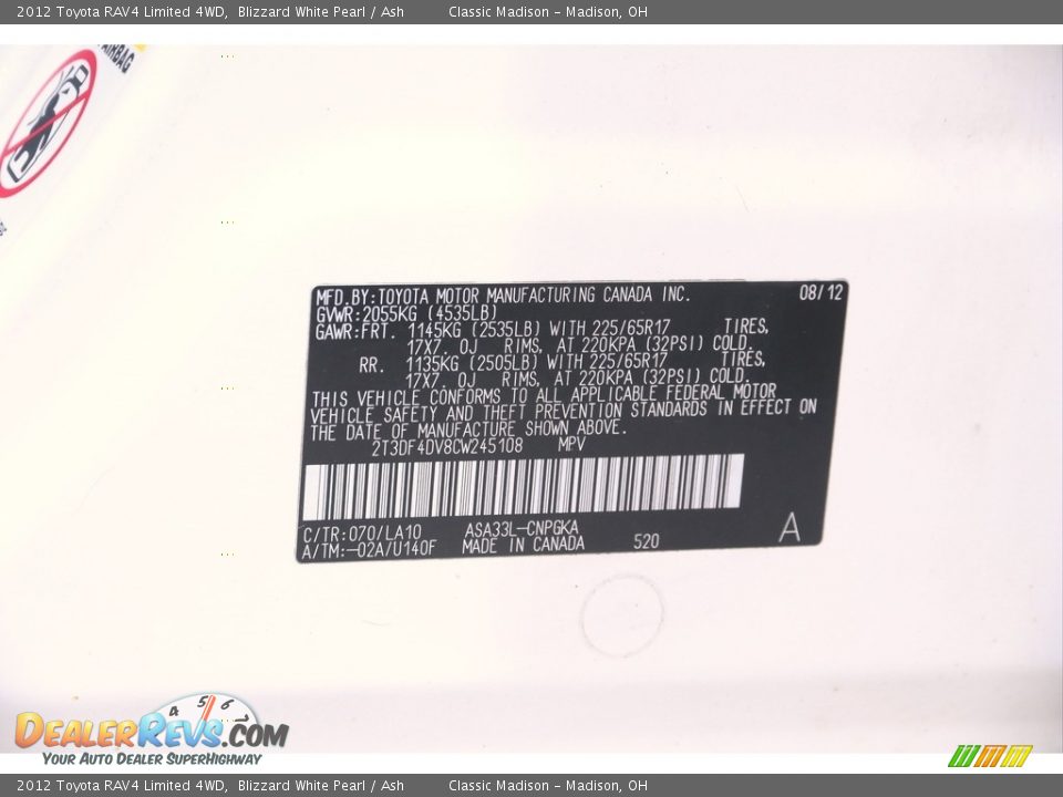 2012 Toyota RAV4 Limited 4WD Blizzard White Pearl / Ash Photo #17