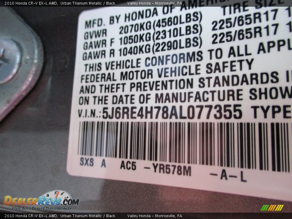 2010 Honda CR-V EX-L AWD Urban Titanium Metallic / Black Photo #19