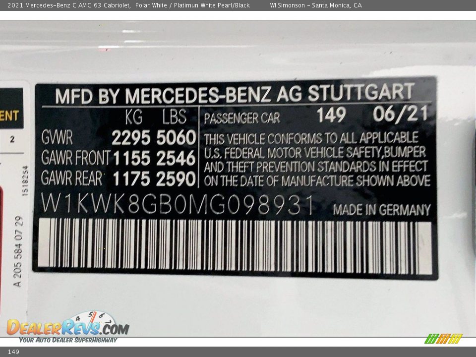 Mercedes-Benz Color Code 149 Polar White