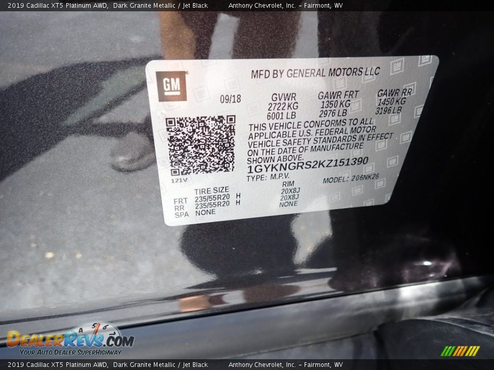2019 Cadillac XT5 Platinum AWD Dark Granite Metallic / Jet Black Photo #16