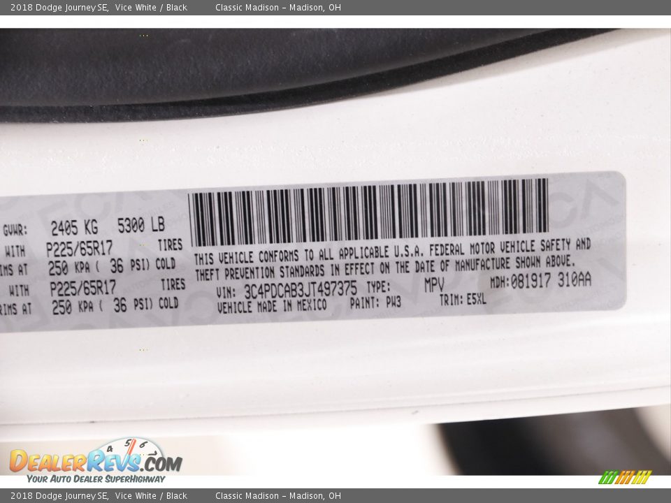 2018 Dodge Journey SE Vice White / Black Photo #18