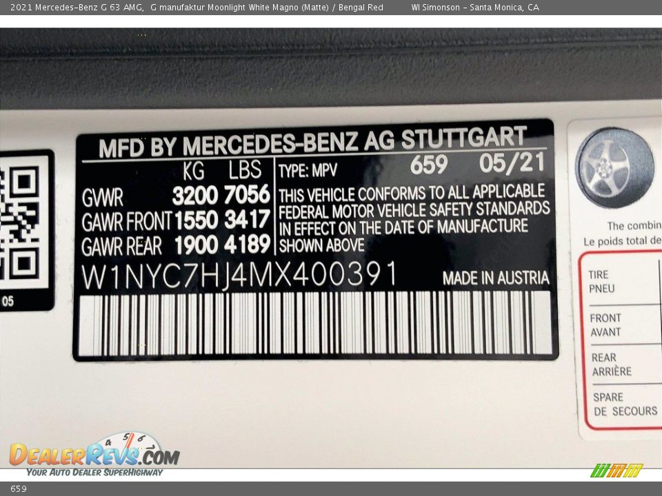 Mercedes-Benz Color Code 659 G manufaktur Moonlight White Magno (Matte)