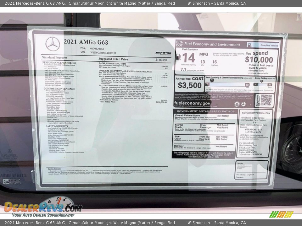 2021 Mercedes-Benz G 63 AMG Window Sticker Photo #13