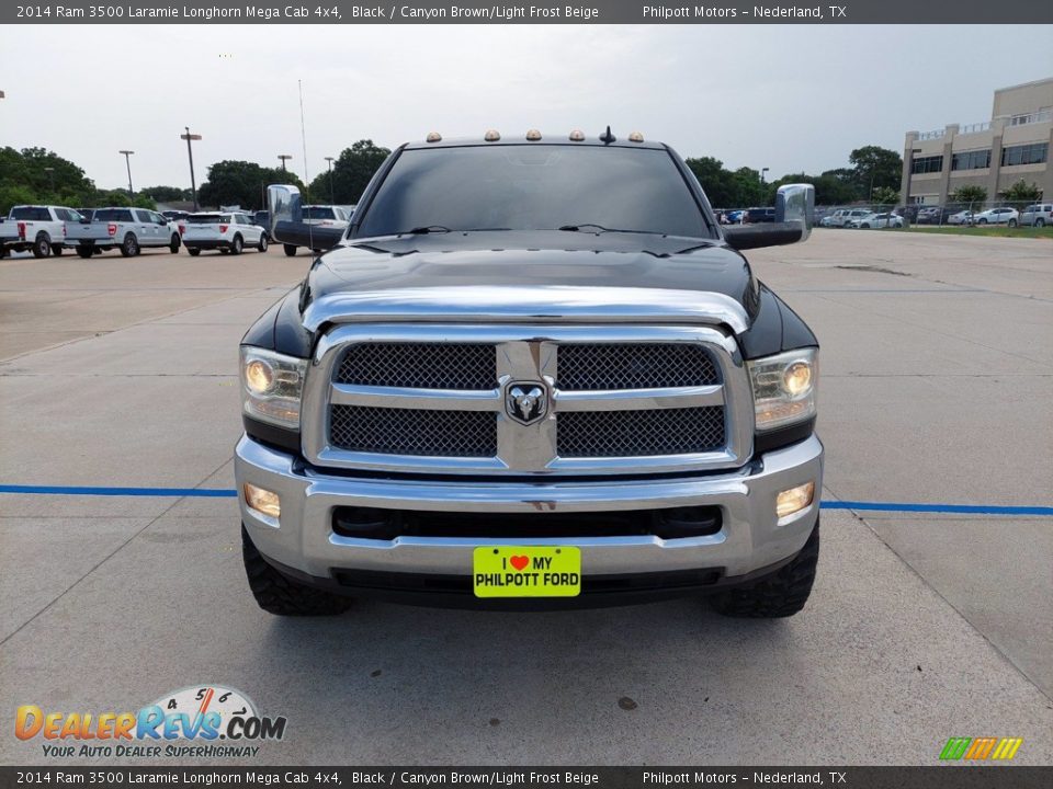 2014 Ram 3500 Laramie Longhorn Mega Cab 4x4 Black / Canyon Brown/Light Frost Beige Photo #2