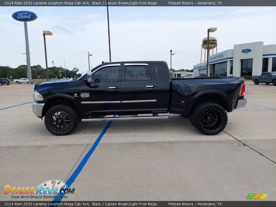 2014 Ram 3500 Laramie Longhorn Mega Cab 4x4 Black / Canyon Brown/Light Frost Beige Photo #4