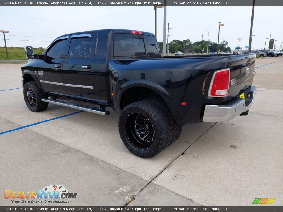 2014 Ram 3500 Laramie Longhorn Mega Cab 4x4 Black / Canyon Brown/Light Frost Beige Photo #5