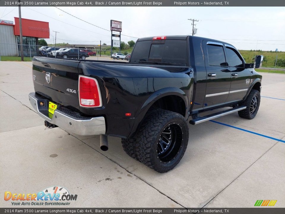 2014 Ram 3500 Laramie Longhorn Mega Cab 4x4 Black / Canyon Brown/Light Frost Beige Photo #7