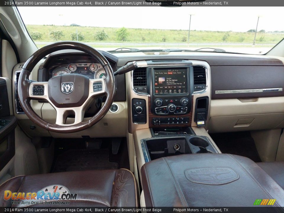 2014 Ram 3500 Laramie Longhorn Mega Cab 4x4 Black / Canyon Brown/Light Frost Beige Photo #11