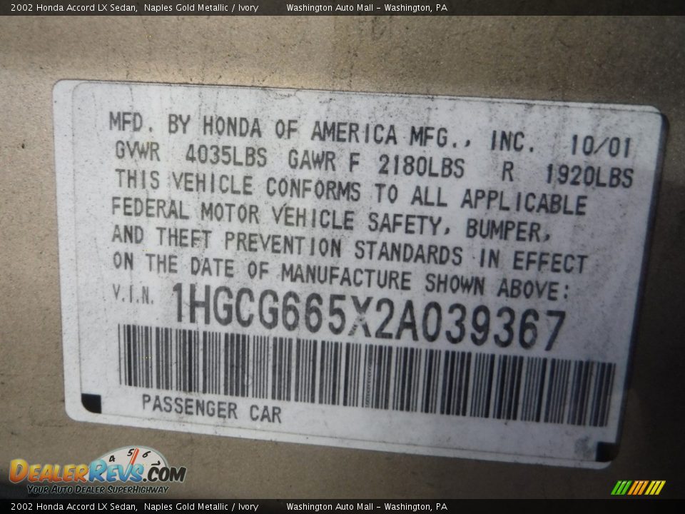 2002 Honda Accord LX Sedan Naples Gold Metallic / Ivory Photo #24