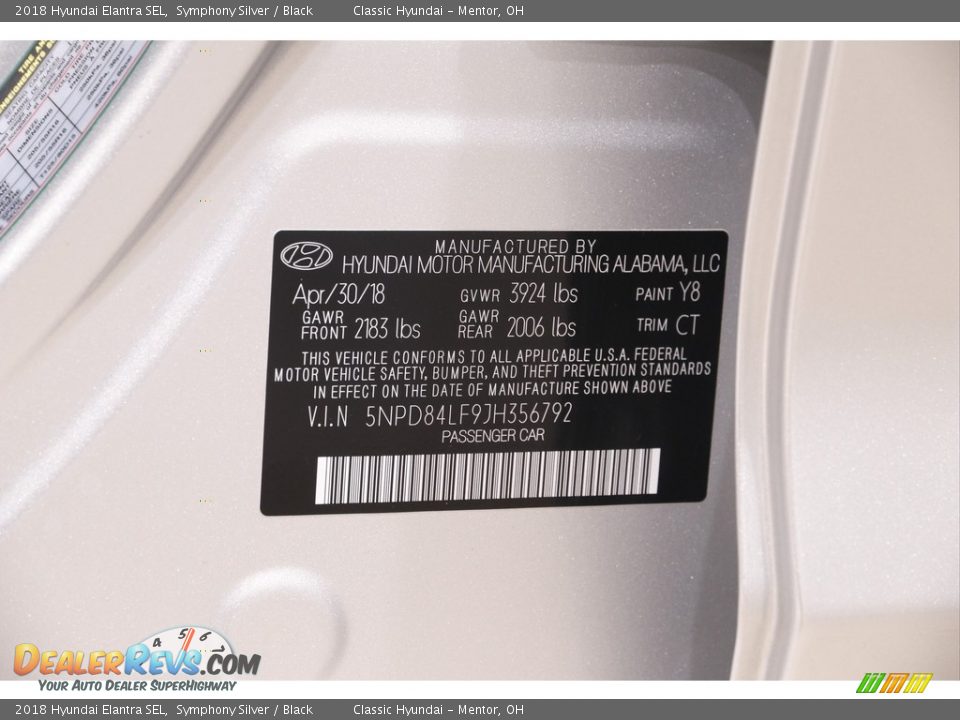 2018 Hyundai Elantra SEL Symphony Silver / Black Photo #19