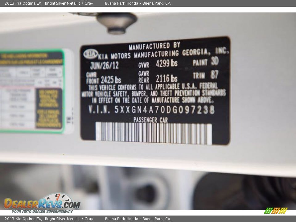 2013 Kia Optima EX Bright Silver Metallic / Gray Photo #34