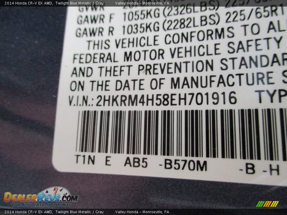 2014 Honda CR-V EX AWD Twilight Blue Metallic / Gray Photo #19