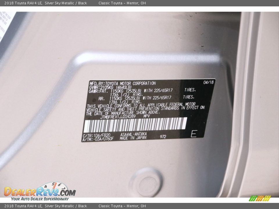 2018 Toyota RAV4 LE Silver Sky Metallic / Black Photo #18