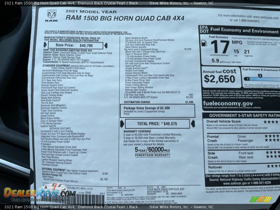 2021 Ram 1500 Big Horn Quad Cab 4x4 Window Sticker Photo #31