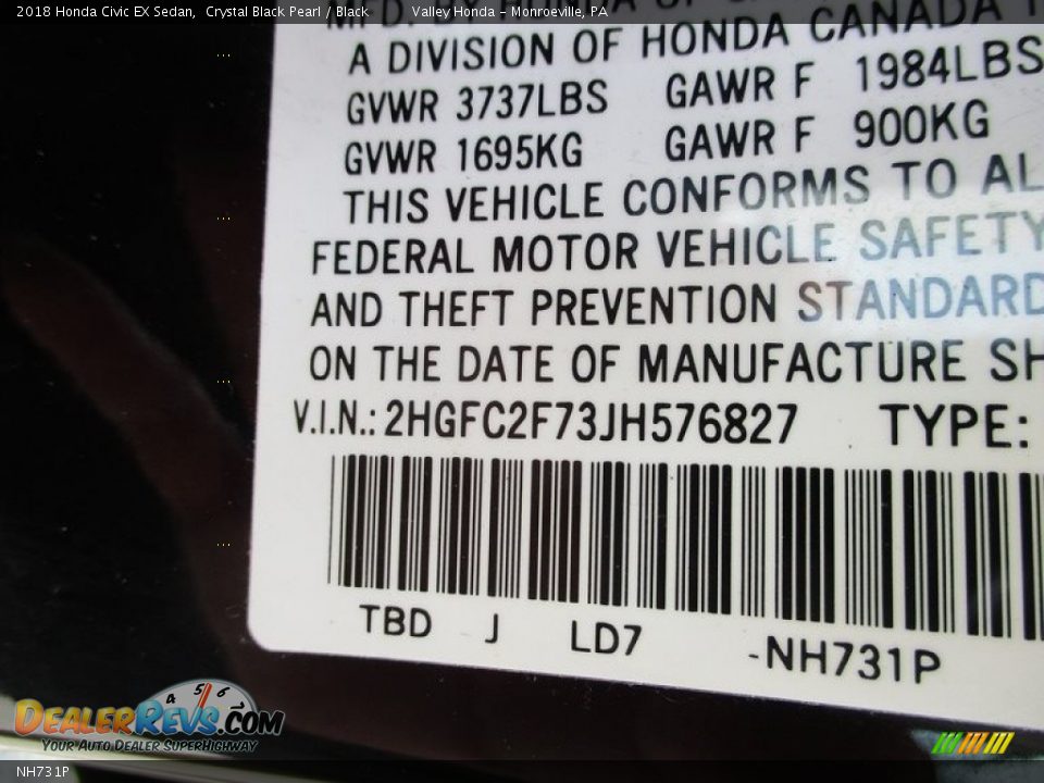 Honda Color Code NH731P Crystal Black Pearl