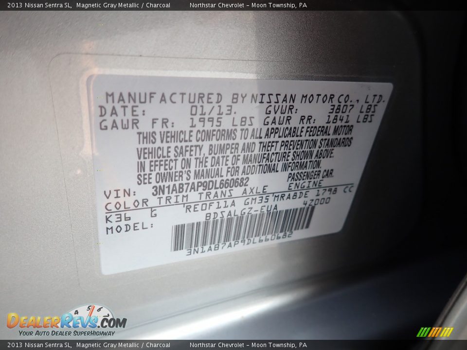 2013 Nissan Sentra SL Magnetic Gray Metallic / Charcoal Photo #29