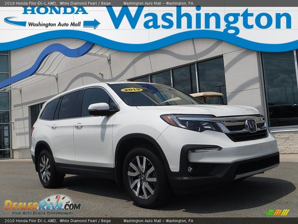 2019 Honda Pilot EX-L AWD White Diamond Pearl / Beige Photo #1