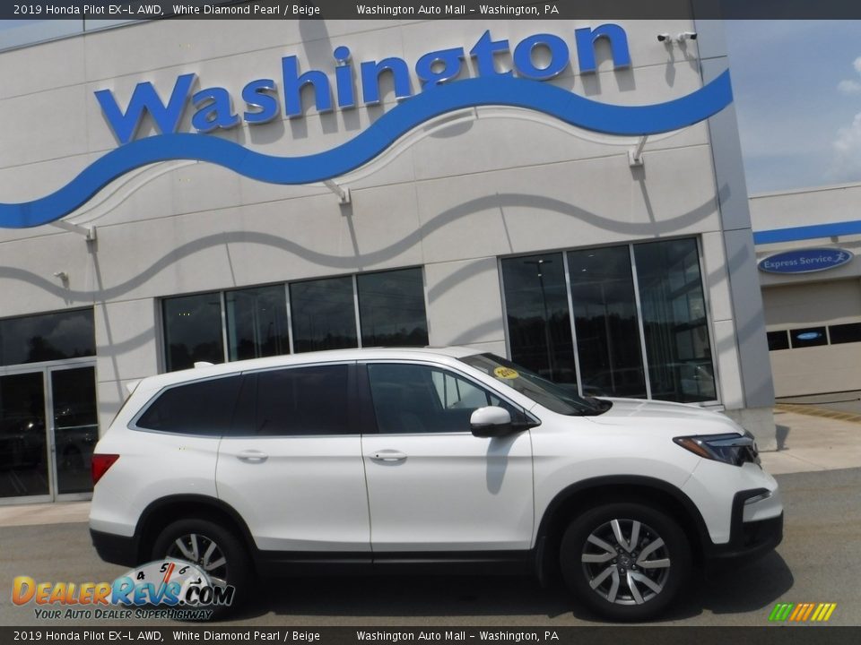 2019 Honda Pilot EX-L AWD White Diamond Pearl / Beige Photo #2