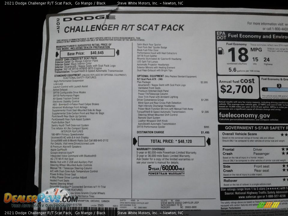 2021 Dodge Challenger R/T Scat Pack Window Sticker Photo #25