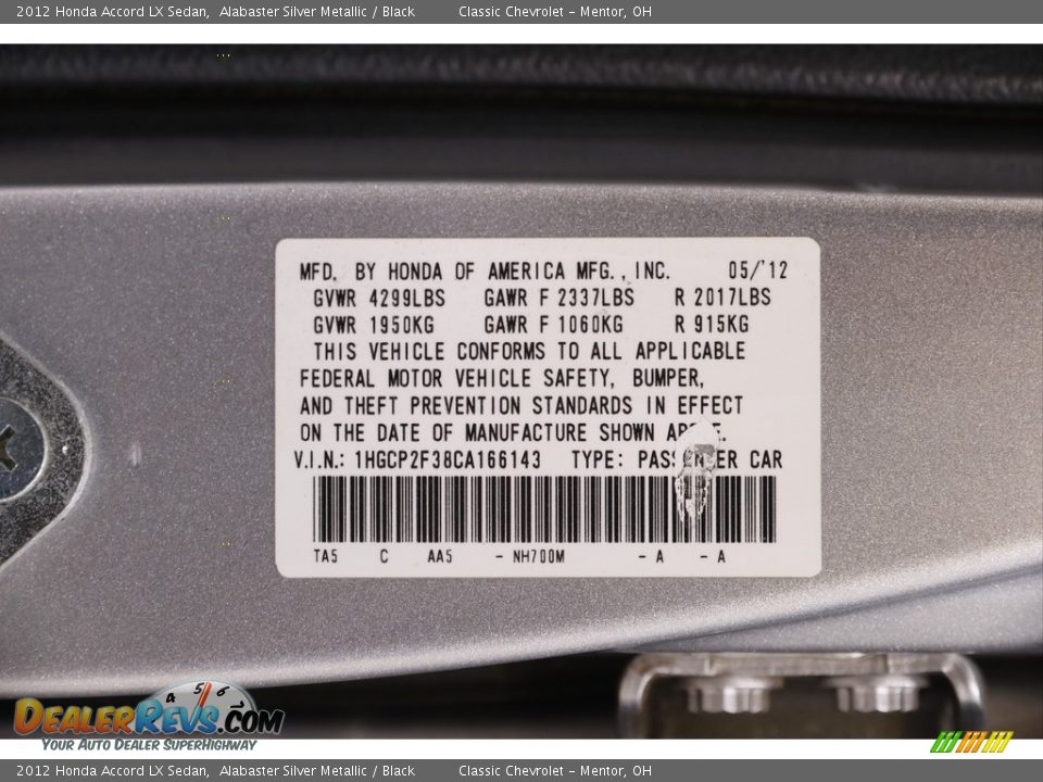 2012 Honda Accord LX Sedan Alabaster Silver Metallic / Black Photo #19