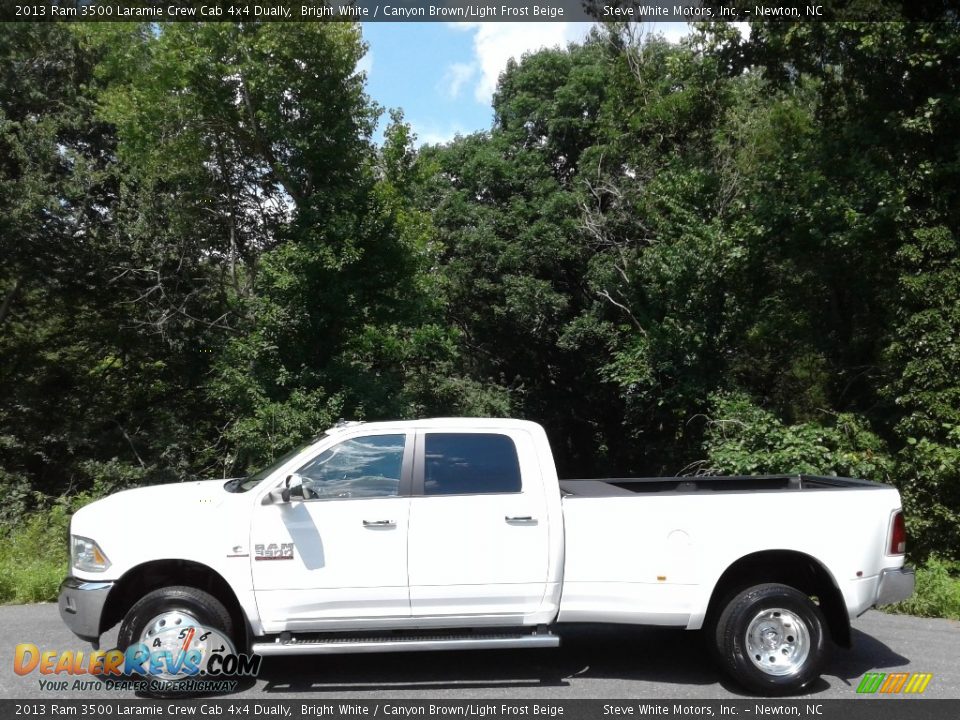 2013 Ram 3500 Laramie Crew Cab 4x4 Dually Bright White / Canyon Brown/Light Frost Beige Photo #1