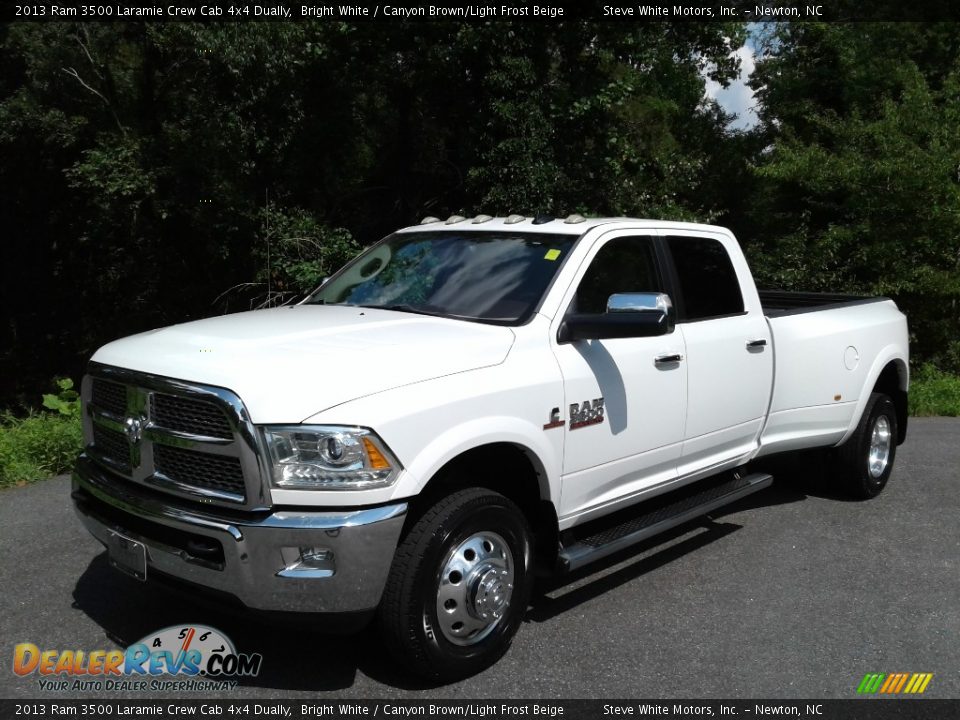 2013 Ram 3500 Laramie Crew Cab 4x4 Dually Bright White / Canyon Brown/Light Frost Beige Photo #2