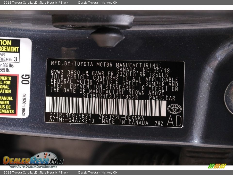 2018 Toyota Corolla LE Slate Metallic / Black Photo #18