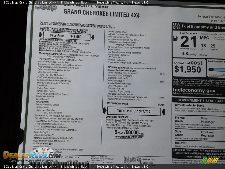 2021 Jeep Grand Cherokee Limited 4x4 Bright White / Black Photo #32