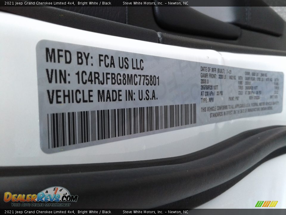 2021 Jeep Grand Cherokee Limited 4x4 Bright White / Black Photo #34