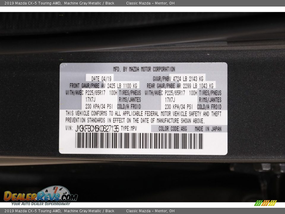 2019 Mazda CX-5 Touring AWD Machine Gray Metallic / Black Photo #19